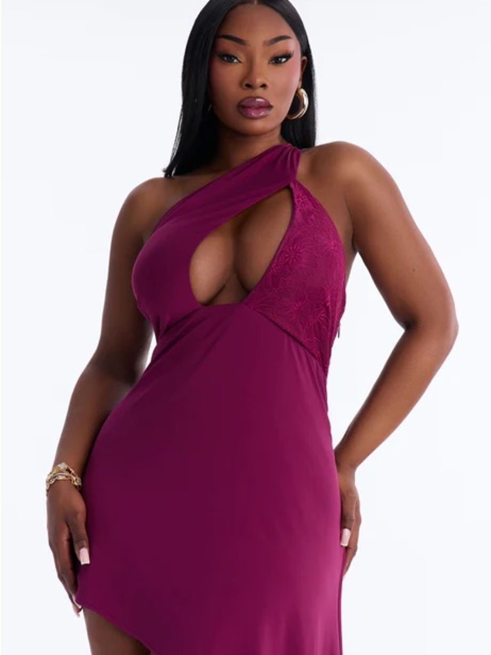 Like Fine Wine One-Shoulder Plum Asymmetrical Mini Dress 1X NWT